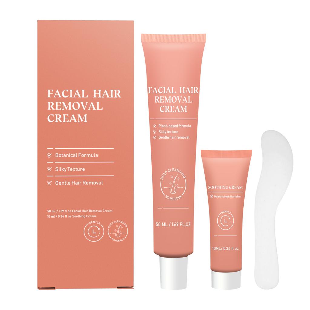 Set Crema Depilatoria Viso, Lozione Lenitiva e Raschietto, Set Depilatorio Delicato, Adatti per Rimuovere i Peli dal Labbro Superiore.