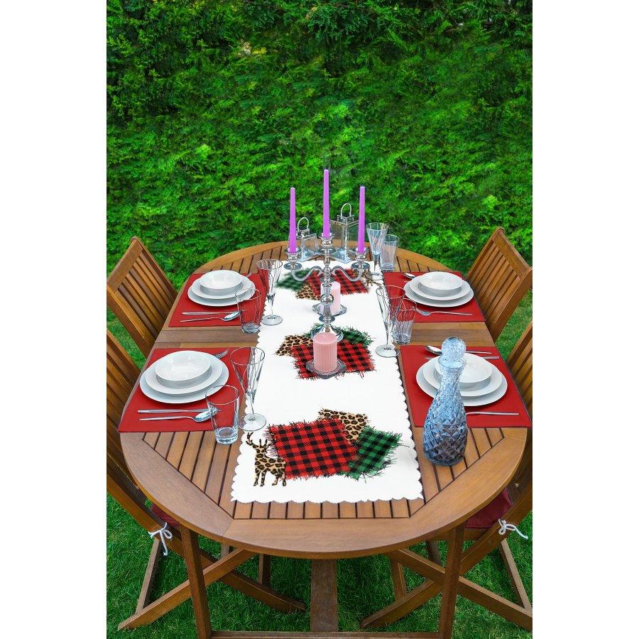 New Year Concept Printed Runner and Placemat Set 5 Pieces / Placemat Table Mat Dining Table Mat Coaster