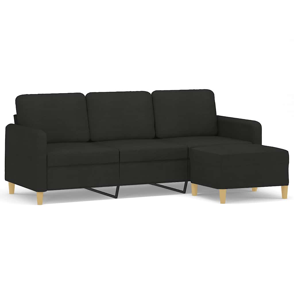 Vidaxl 3-Seater Sofa With Footstool, Black, 180 Cm, Fabric