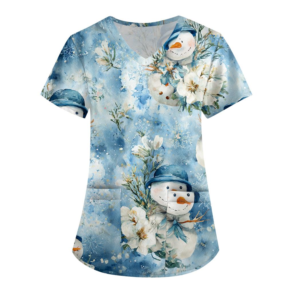 Dámská potisková uniforma Pracovní uniforma Výstřih do V Kapsy Základní Pulovr s krátkým rukávem