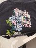 Wool Blend Floral Letter Pattern Round Neck Loose Sweater
