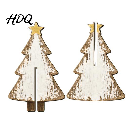 Reusable Eco Friendly Xmas Decor Wooden Christmas Tree Tabletop Decoration Rustic 3D Interlocking Ornaments Vintage Solid Wood Desktop Centerpiece