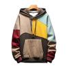 Men Autumn Hoodie Color Matching Thin Fleece Hooded Long Sleeves Oversized Keep Warm Big Pocket Casual Spring Hoodie for Daily Wear