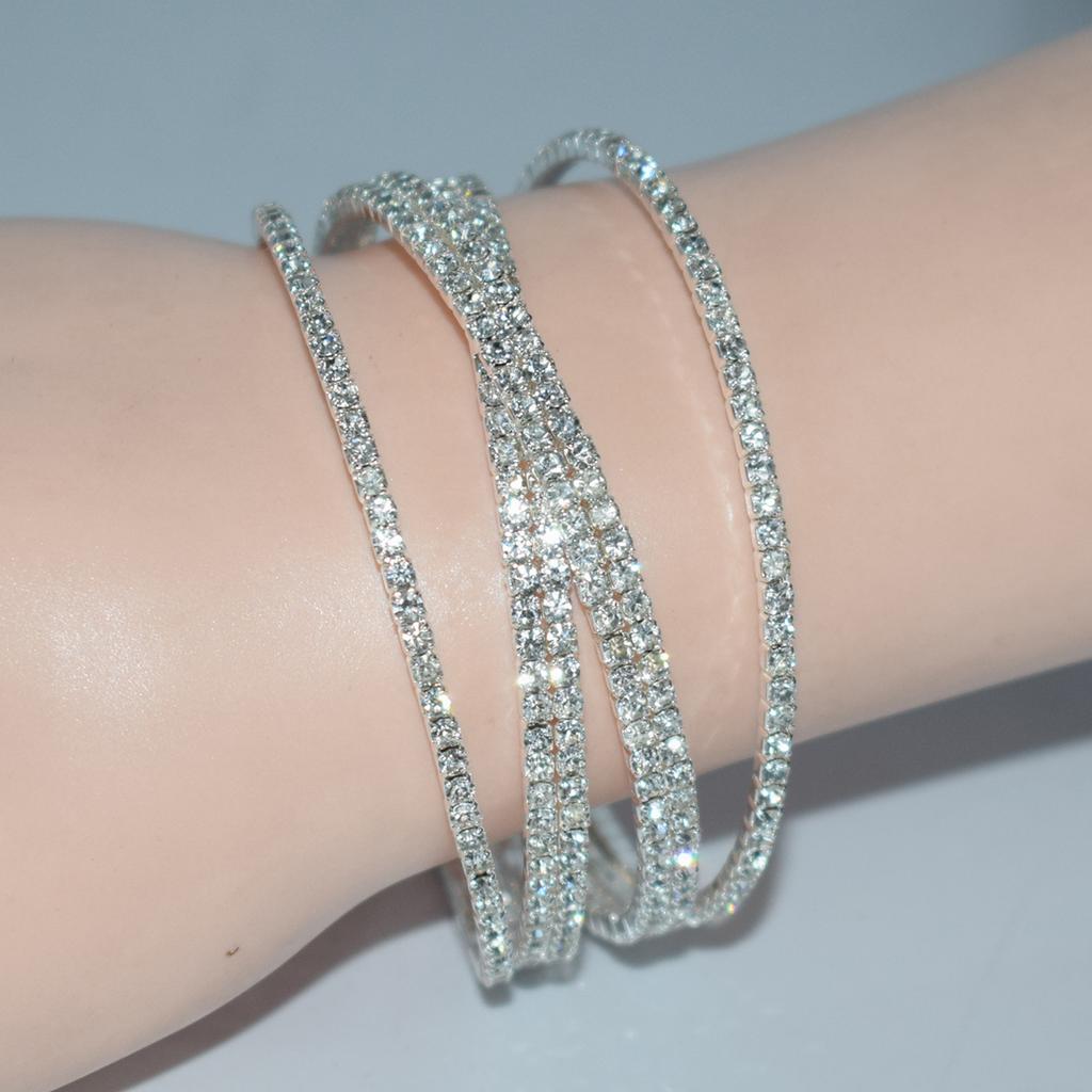 Factory Direct Sales Fashion Advanced Multi-Layer Rhinestone Full Open-End Bangle Bracelet Women's Claw Chain Clip