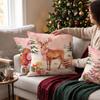 Set of 4 Winter Christmas Throw Covers with Snowman and Christmas Tree Print, Linen Cushion Cases for Sofa and Home Decor