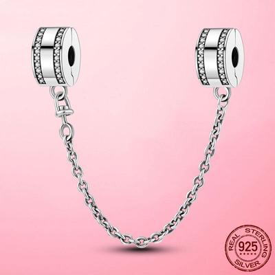 925 Sterling Silver Beads Classic Safety Chain Stopper Clip Charm Fit Original Fashion Bracelet Silver 925 Jewelry Making Gift