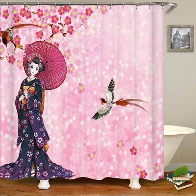 Japanese Style Woman Flowers Shower Curtains Home Decoration Curtain with Hooks Waterproof Polyester Bathroom Curtain 240*180cm