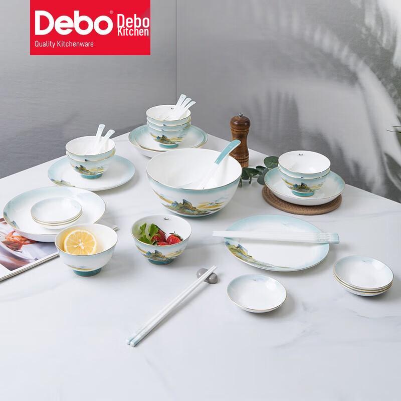 Debo Green Mountain & Clear Water 32-Piece Ceramic Dinnerware Set