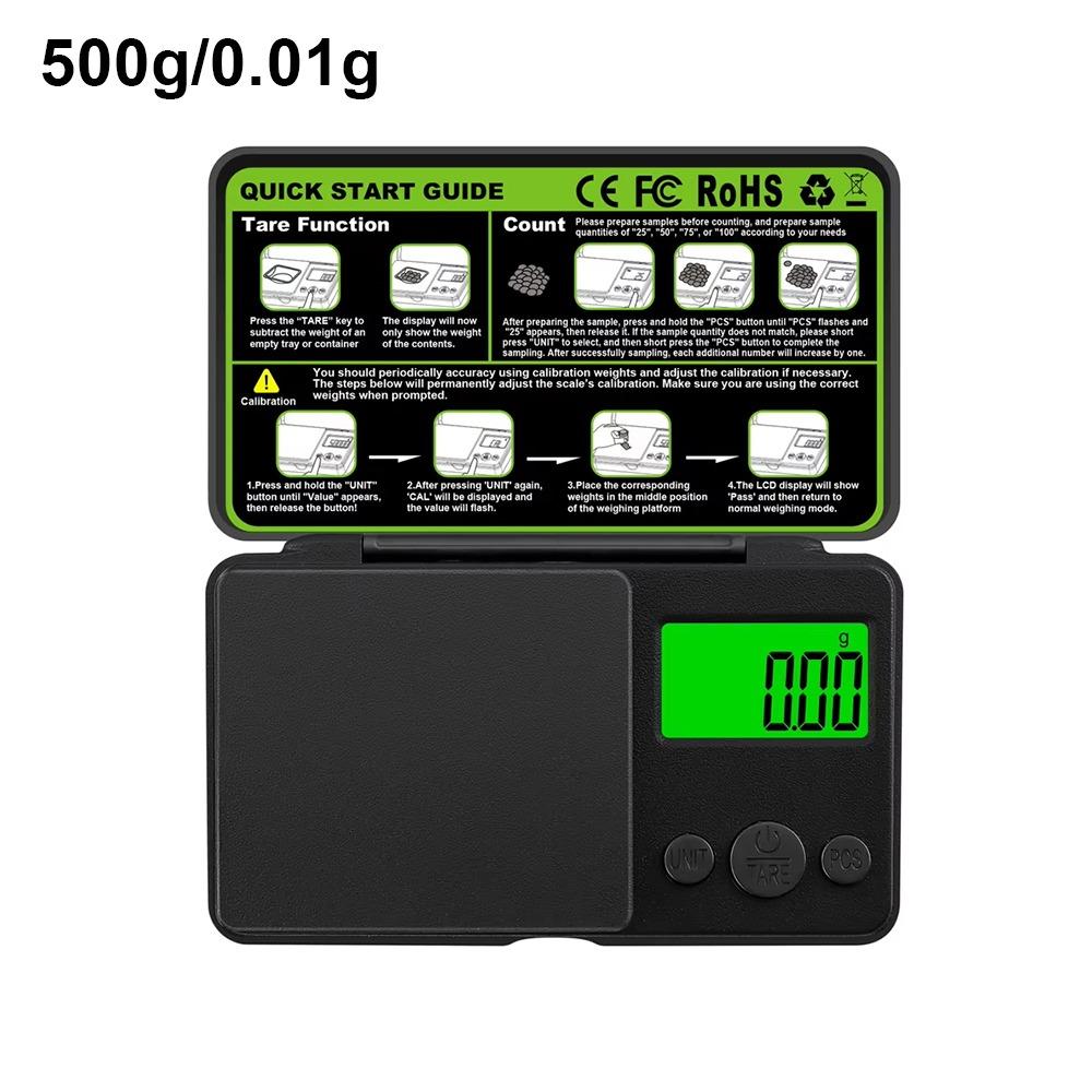 1Pcs 0.01g Electronic Scales Jewelry Gold Gram Weight Balance Precision Mini Pocket Scale with Backlit LCD Portable
