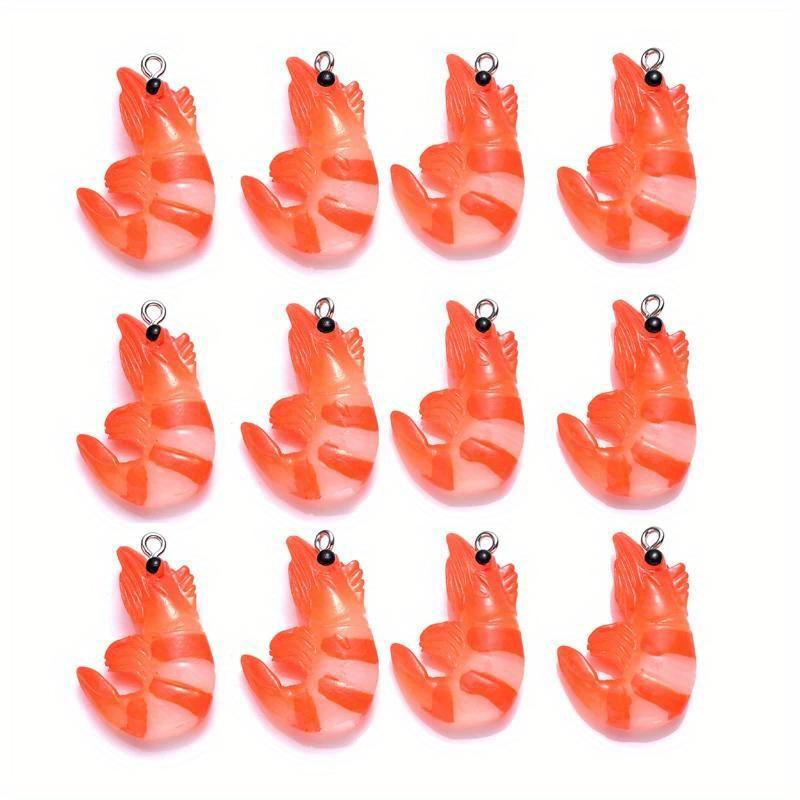 10Pcs Charms Simulation Shrimp 20x30mm Resin Pendant for Earring Bracelet Necklace Keychain DIY Jewelry Making Accessories.