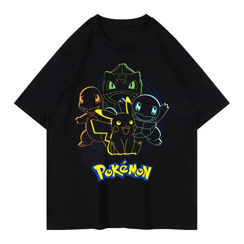 Pok É Mon Pikachu Little Fire Dragon Johnny Turtle Pok É Mon Printed Short Sleeved Unisexs Womens Tshirt Summer New Y2k Tee Top