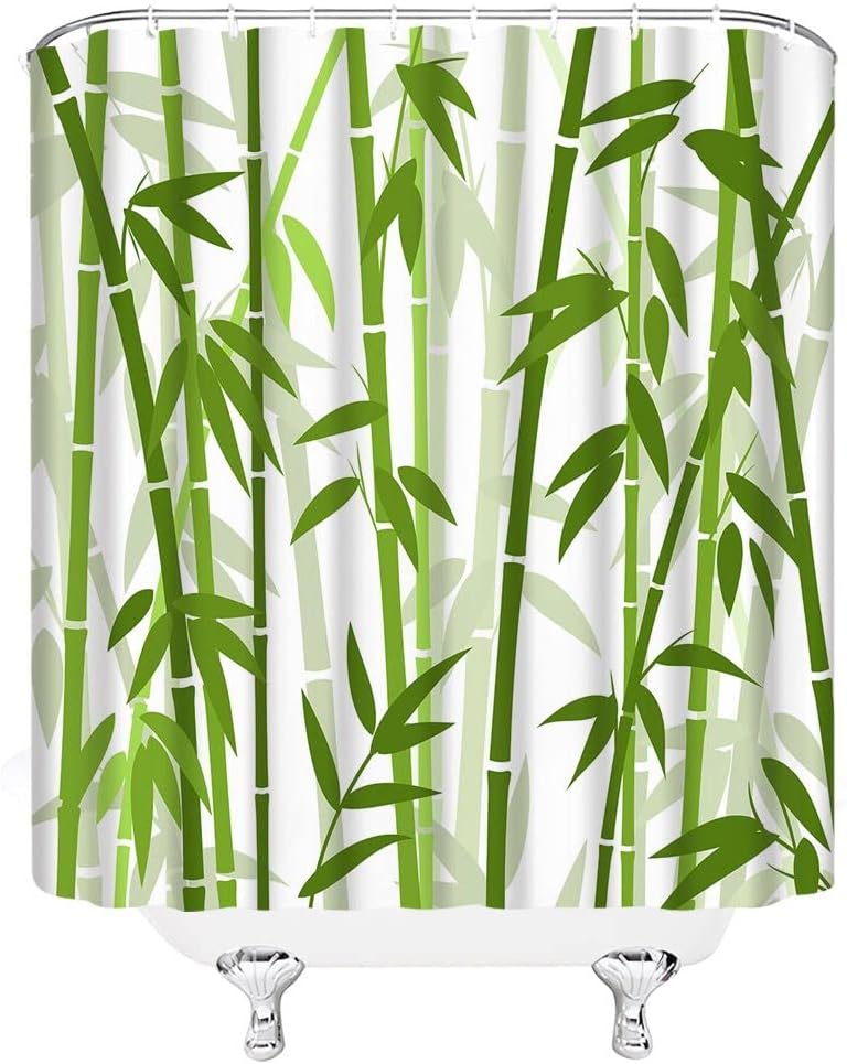Bamboo Shower Curtain Green Bamboo Forest Tree Japanese Asain Art Rustic Wild Nature Plant Scenic Watercolor Fresh Spa