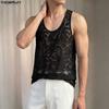 INCERUN Herren U-Ausschnitt Ärmellos Textur Netz Durchsichtig Locker Tanktops Party Clubwear