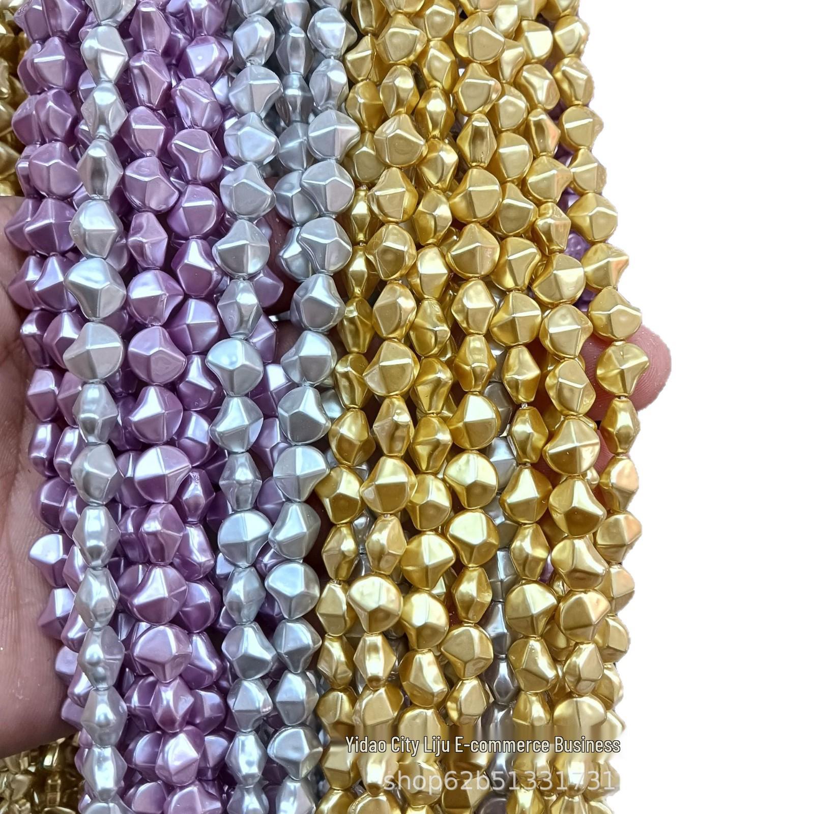 

Handmade DIY Jewelry Beads: Glossy Irregular Rhombus Imitation Pearl Shell 8mm, approx. 47 pieces per strand фіолетовий