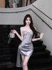 Elegant Sequined Waist-Cinched Bandeau Dress: Slim-Fitting, Flattering, and Hip-Hugging