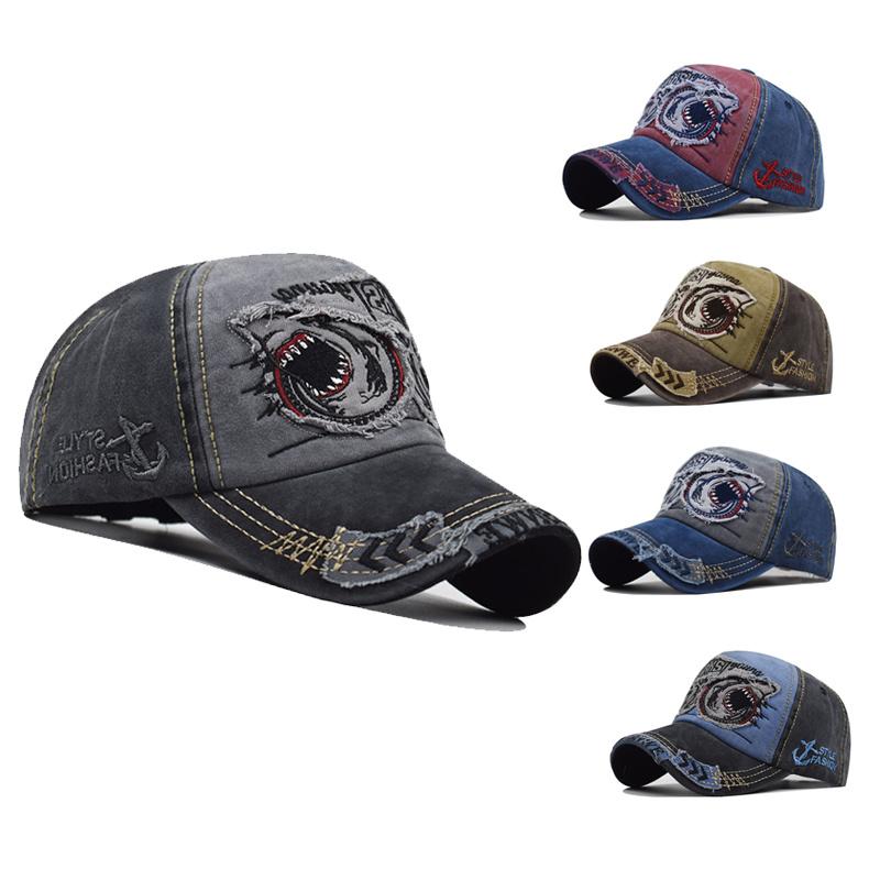 Unisex Vintage Baseball Cap Men Women Adjustable Denim Distressed Trucker Hat  Shark Hat