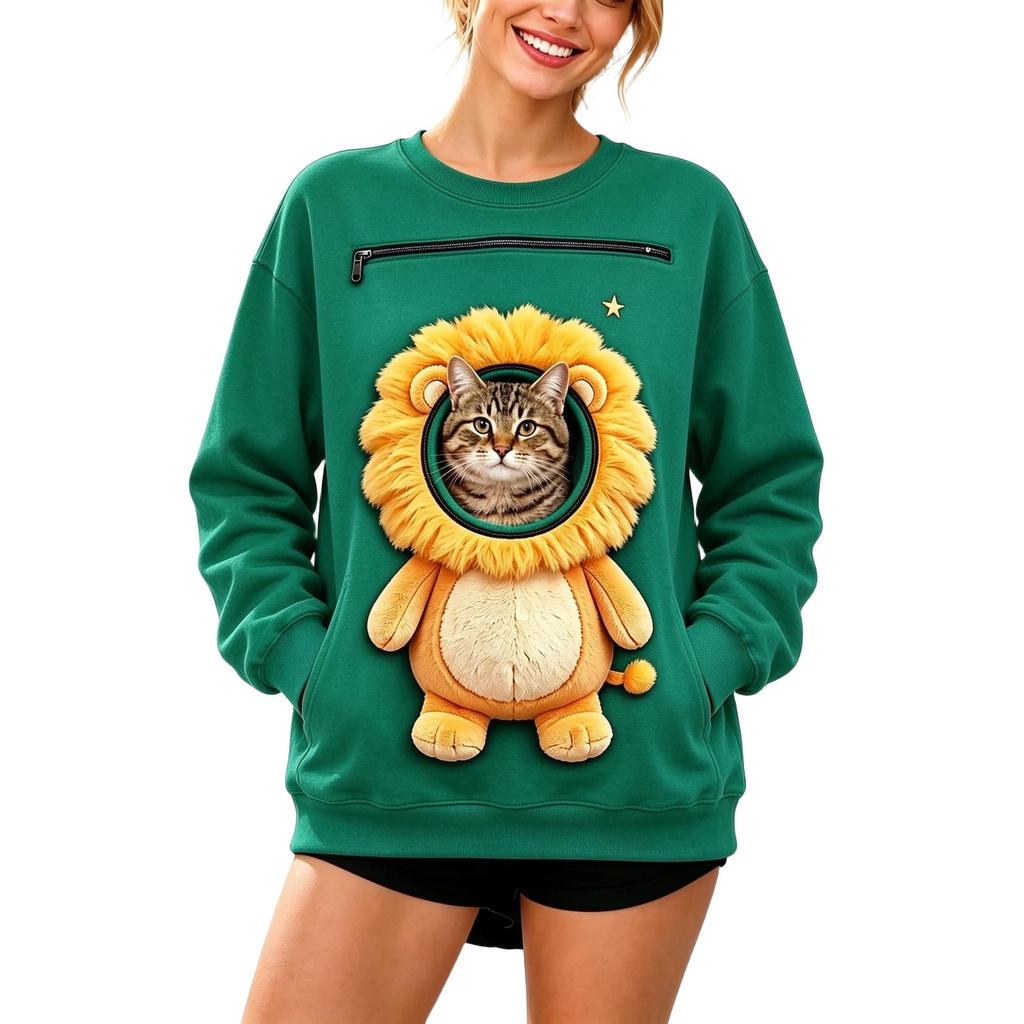 Felpa Unisex a Maniche Lunghe con Tasca per Cane, Pullover Caldo Casual Largo