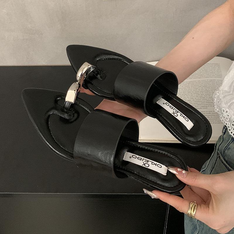 Móda Luxusní Móda Kovové Dámské Klínkové Pantofle Pantofle Nazouváky Dámské Sandály Žabky Špičaté Dámské Pantofle na Klínku Klínkové Boty