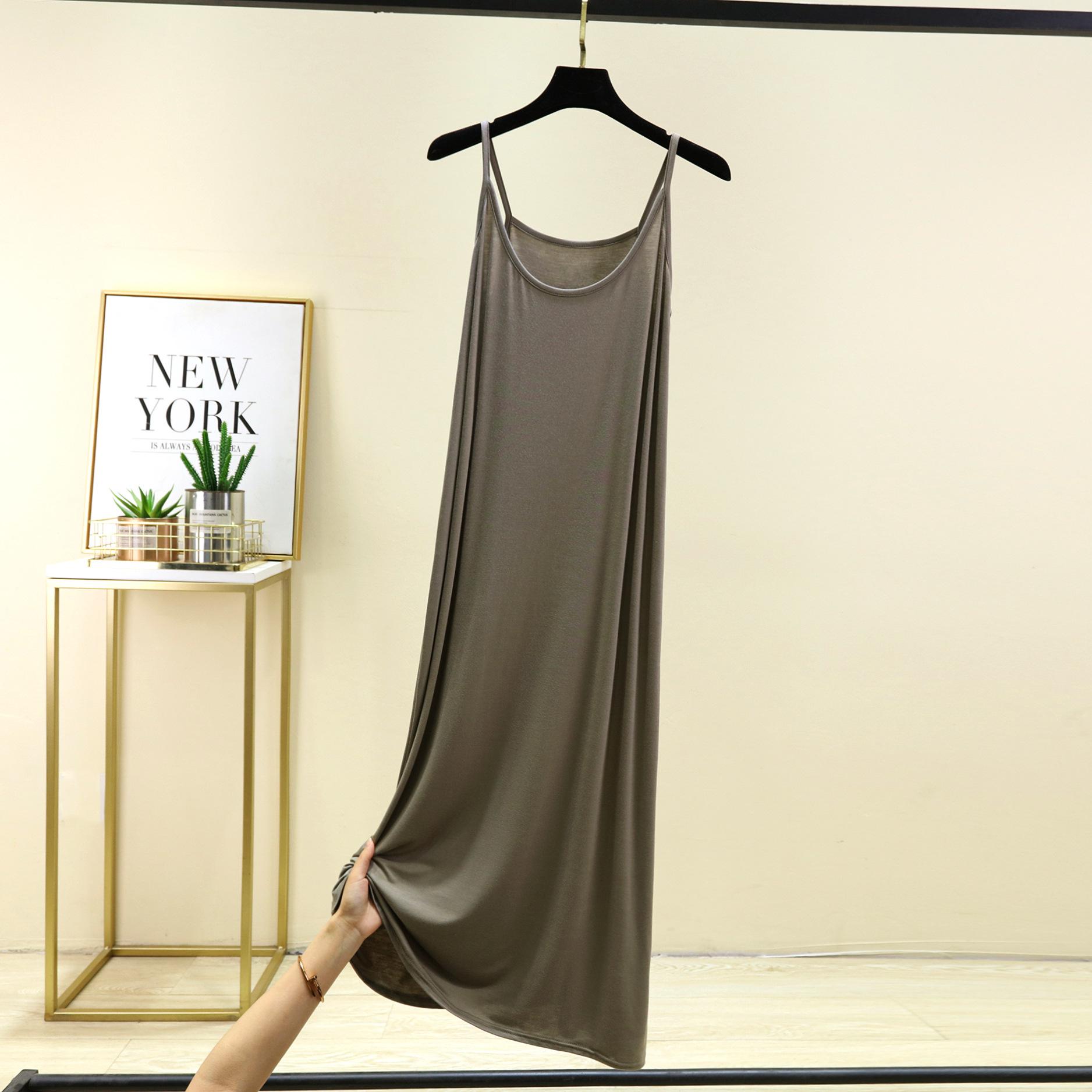 

Платье из модала на тонких бретельках Летнее сексуальное платье-майка без рукавов, однотонное повседневное платье-комбинация Длинная мягкая пижама, базовая комбинезон-комбинация XL