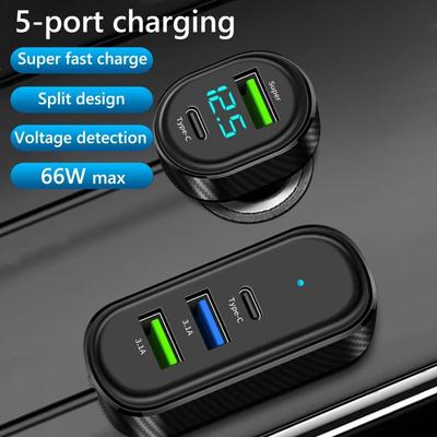 66W Car Phone Charger 5 In 1 Charging Adapter Split Type Car USB Charger