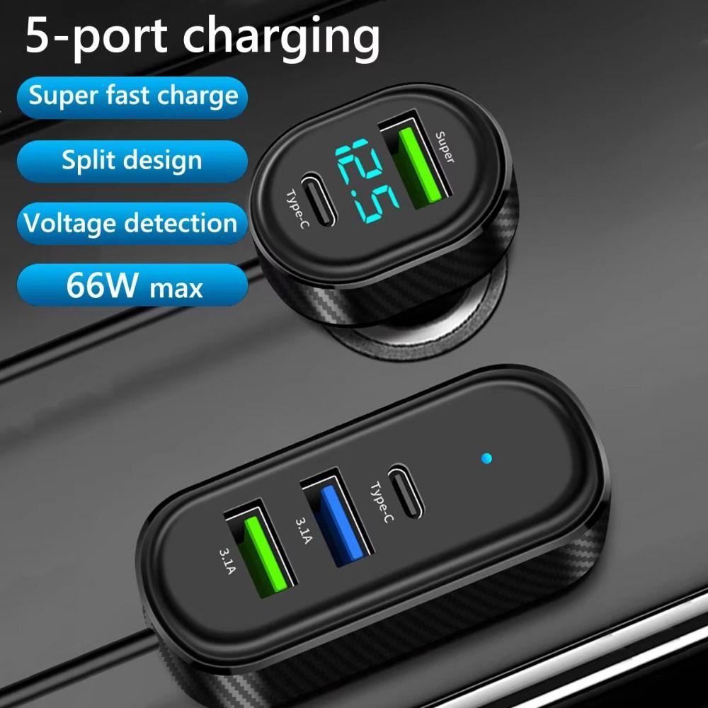 66W Car Phone Charger 5 In 1 Charging Adapter Split Type Car USB Charger