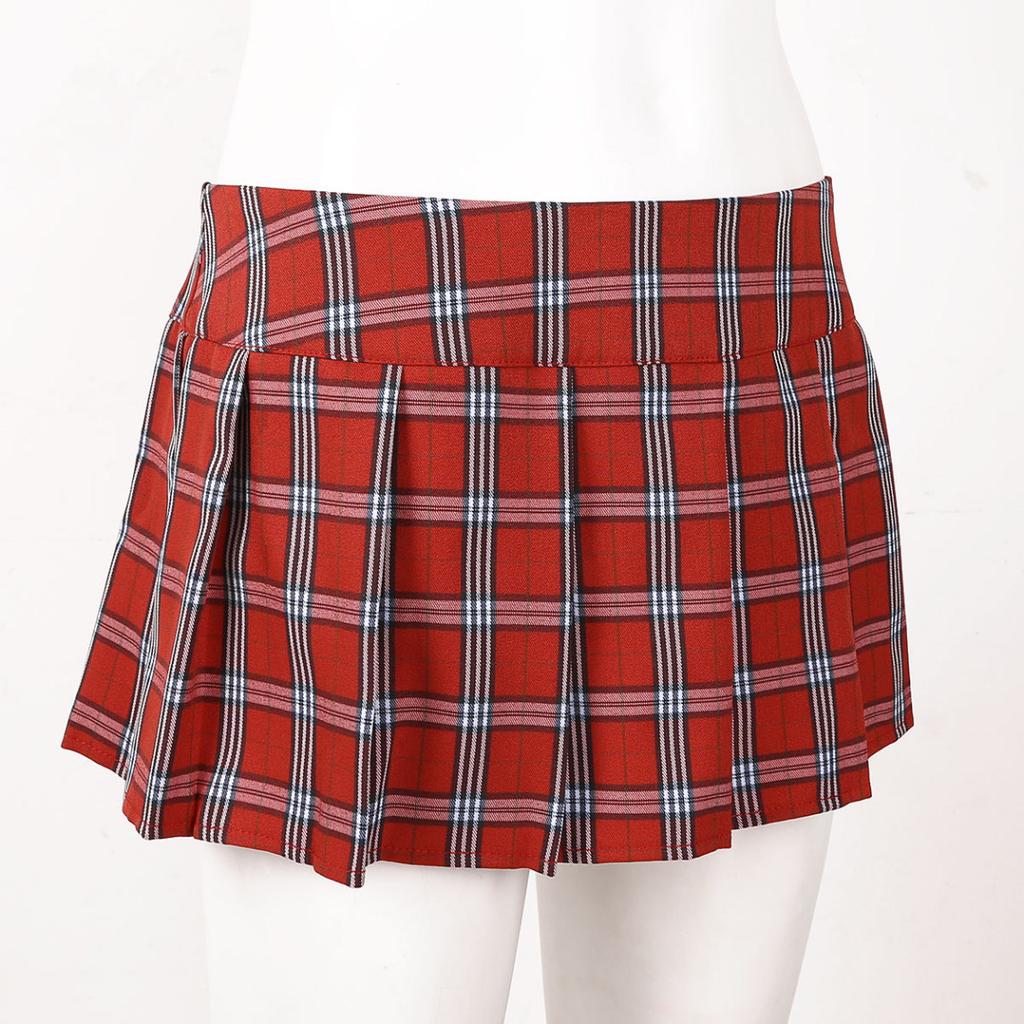 Women's Schoolgirls Plaid Uniforms High Waist Pleated Mini Shorts Skirts Cosplay Costume