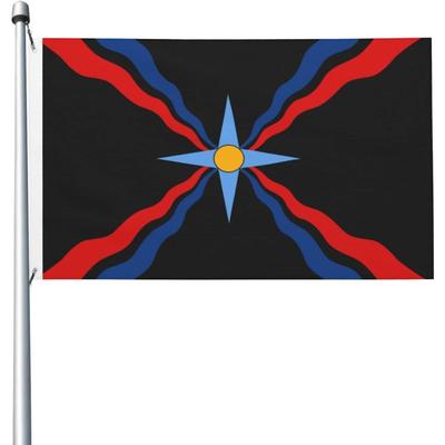1 Stück Assyrische Flagge - 91,44 x 152,4 cm Einseitige Outdoor-Gartenflagge, Lebendige Rote, Blaue, Gelbe und Schwarze Streifen mit Weißem Sternen-Design, Langlebig, Wetterfest