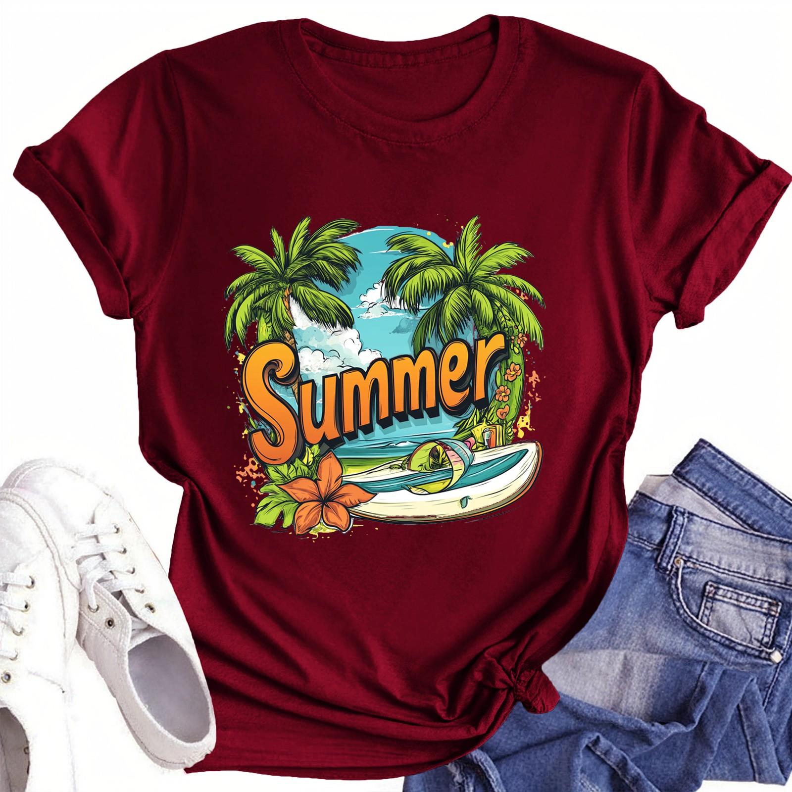 

Футболки с короткими рукавами для женщин, модные топы, легкие и мягкие повседневные летние наряды, одежда XL винный