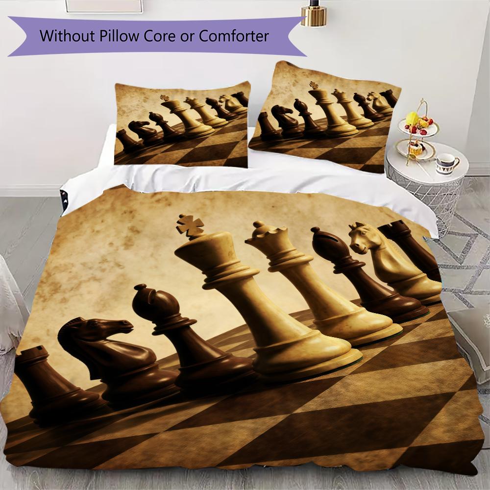 Schachfiguren Muster Bettwäsche Steppdecken-Set Steppdeckenbezug Kissenbezug Heimdekoration Geburtstagsgeschenk (1 Bettbezug + 2 Kissenbezüge (ohne Füllung))