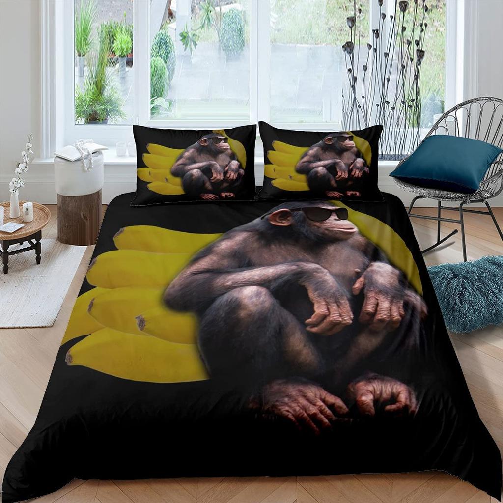 Comforter Orangutan Cute Monkey Bedding Set Palm Leaves Tropical Botanical Primitive Animal Comforter/