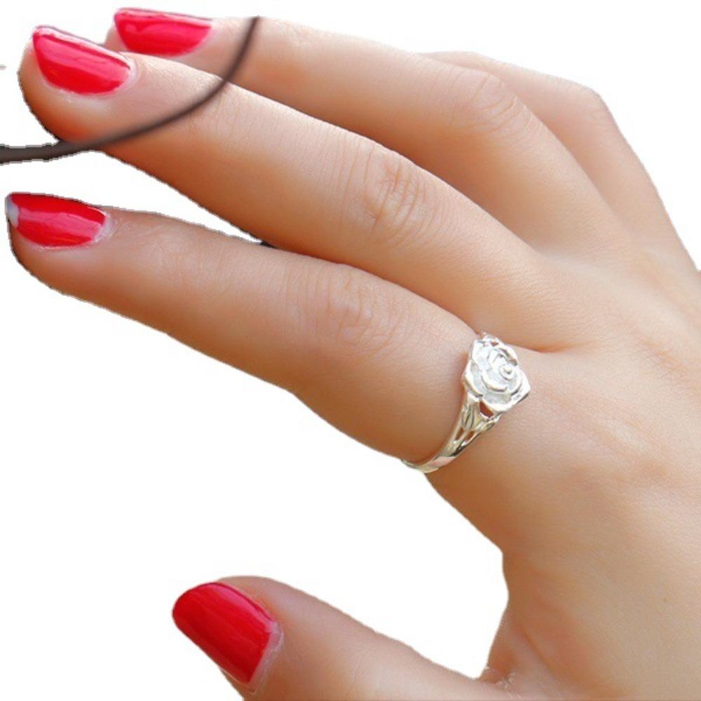 925 Silver Plated Rose Flower Ring for Women Creative Proposal Engagement Party Jewelry Gift