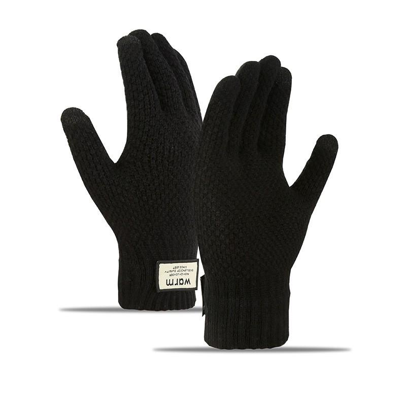 Korean Style Fleece-Lined Touchscreen Wool Gloves for Men - Thick, Warm, Cold-Resistant Hand Protection for Cycling & Outdoor Activities