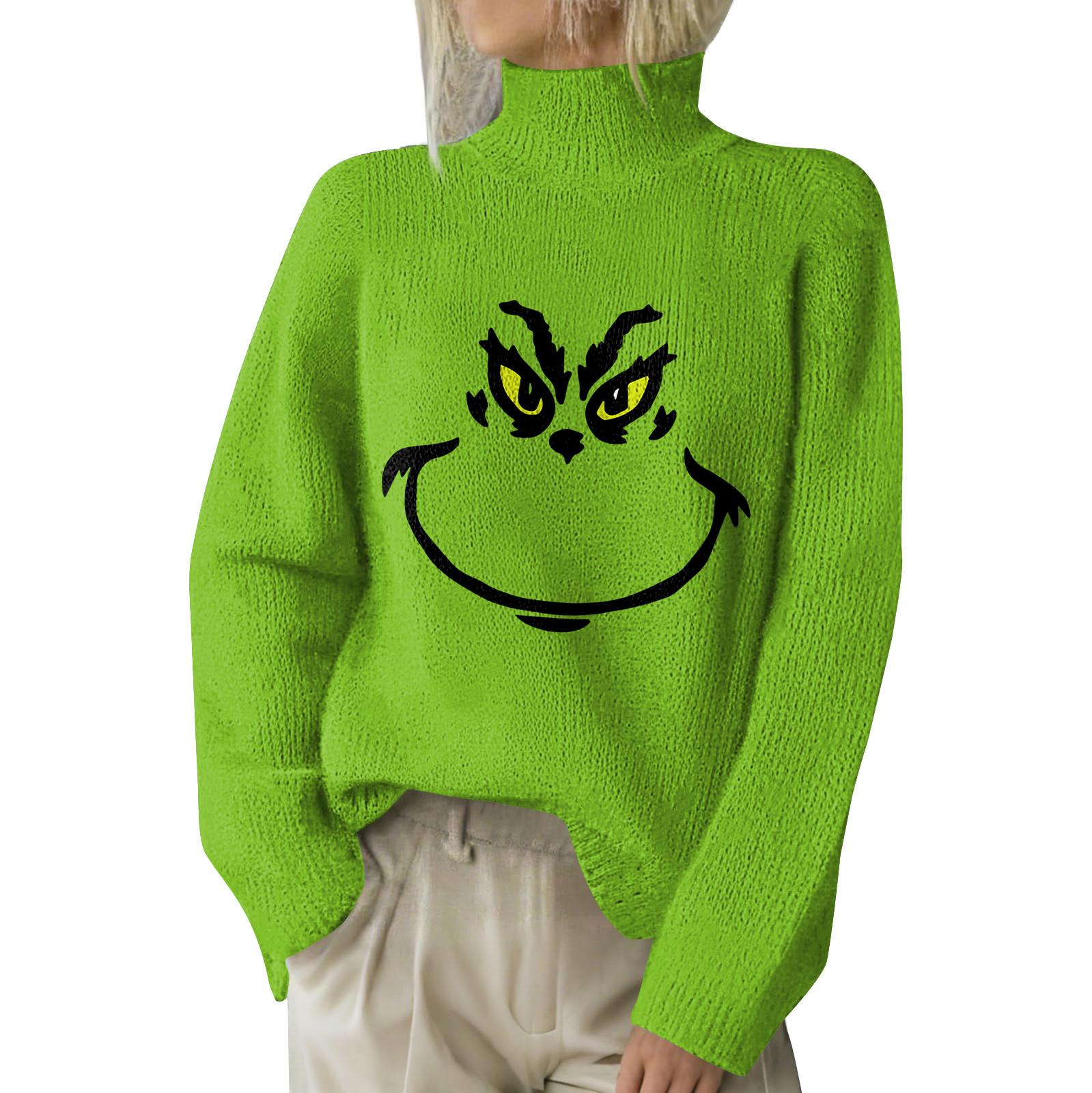 

Рождественские толстовки для женщин Вязаный свитер Милая рубашка Осенняя водолазка Пуловер Топы L армия зеленый