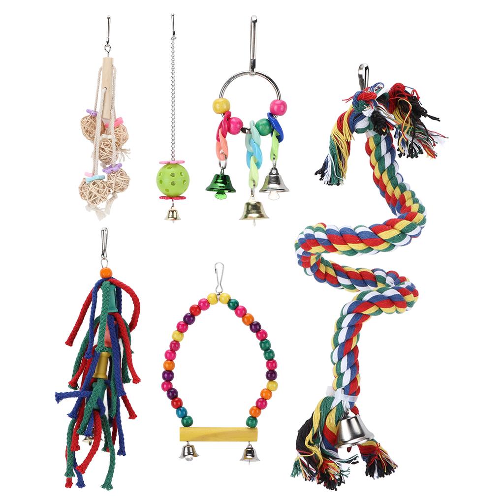 6pcs Small Bird Swing Toys Safe Multifunctional Parrots Chewing Hanging Toys for Parakeets Cockatiel Conure