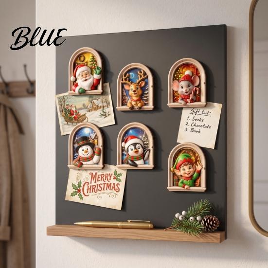 Natural Wood Holiday Accents Arch Wooden Christmas Fridge Magnet Set, Window Frame Festive Metal Cabinet Magnets Magnetic Decor for Refrigerator