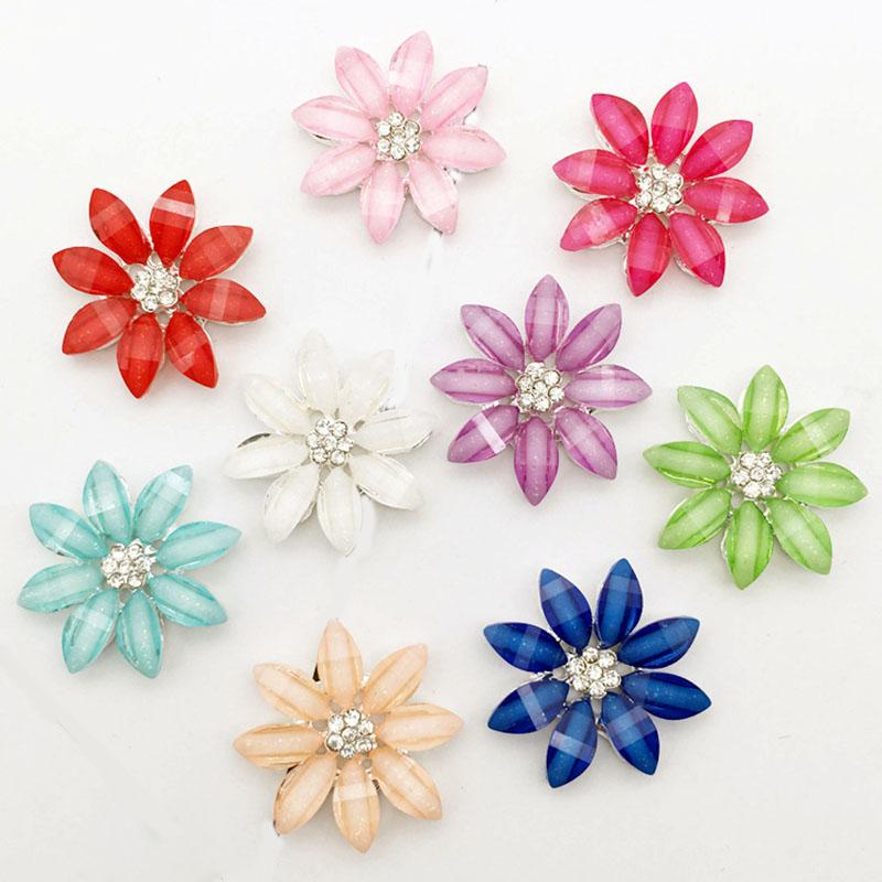 Engood100Pcs Acryl Flower Rhinestone Button Buckles for DIY Hair Sewing Trim & Embellishments Craft for Wedding Decoration ZJ200