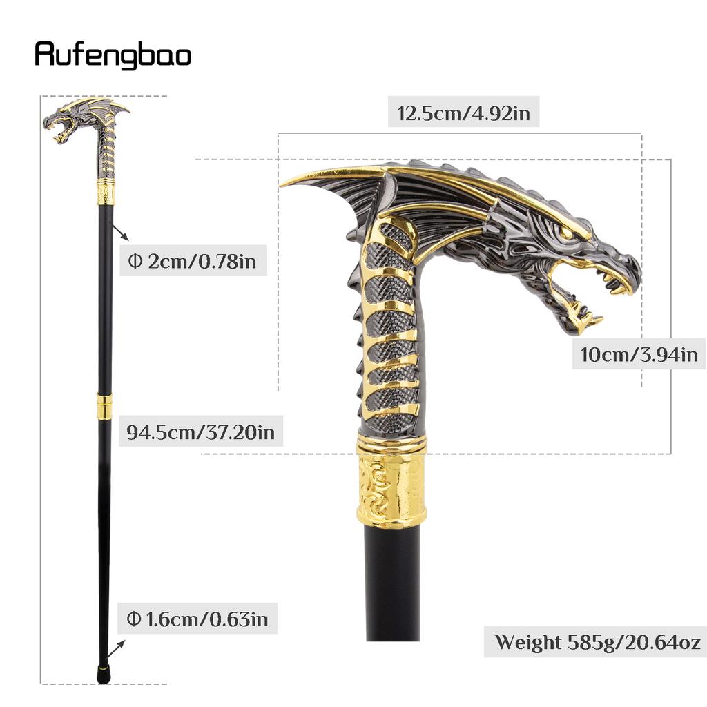 Golden Black Dragon Head Walking Cane Fashion Decorative Walking Stick Cosplay Cane Knob Crosier Performance Stage Cane 93cm