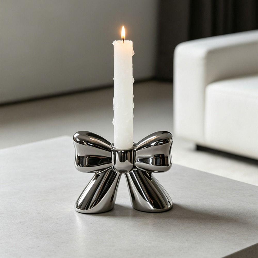 Korean Style Bowknot Candlestick Creative Desktop Bowknot Ornament Bow Candle Stand  Home Decor