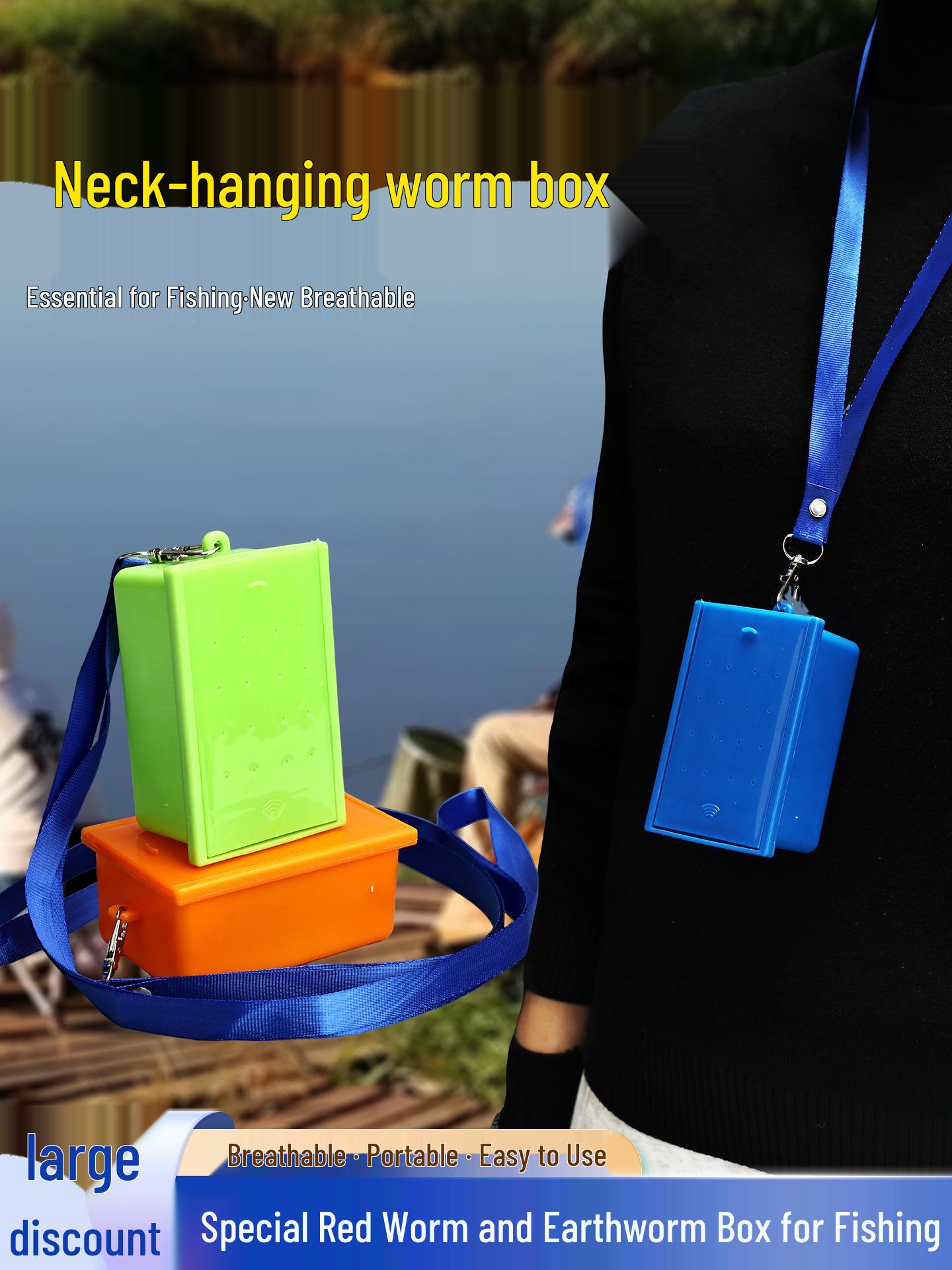 

Breathable Red Worm Bait Box - Hanging Neck Fishing Tackle Accessory синий