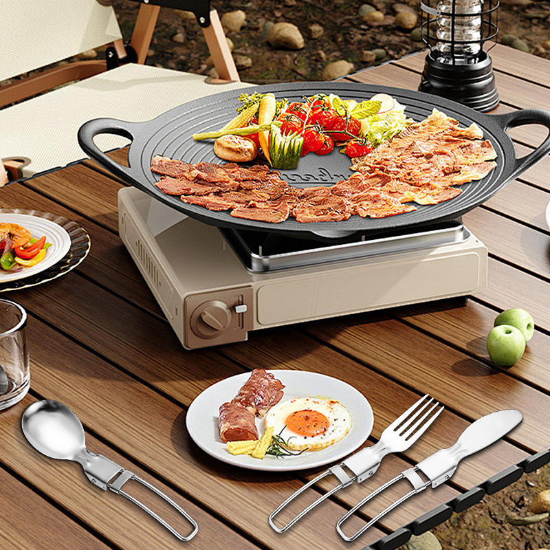 Kingpool Modern Portable Reusable Stainless Steel Outdoor Gear Cooking Pots Pans with Pot Cover Mess Kit Camping Cookware Set