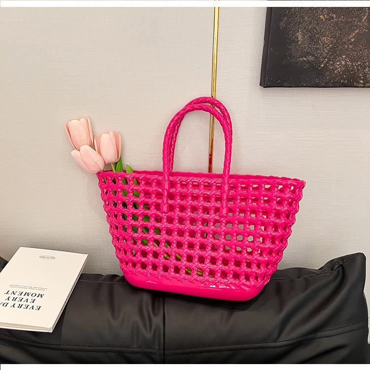 

Желейная сумка Сумка-тоут Силиконовая ажурная сумка-корзина для овощей Сумка для пикника Корзина для покупок ПВХ пляжная сумка Корзина для стирки розы красного