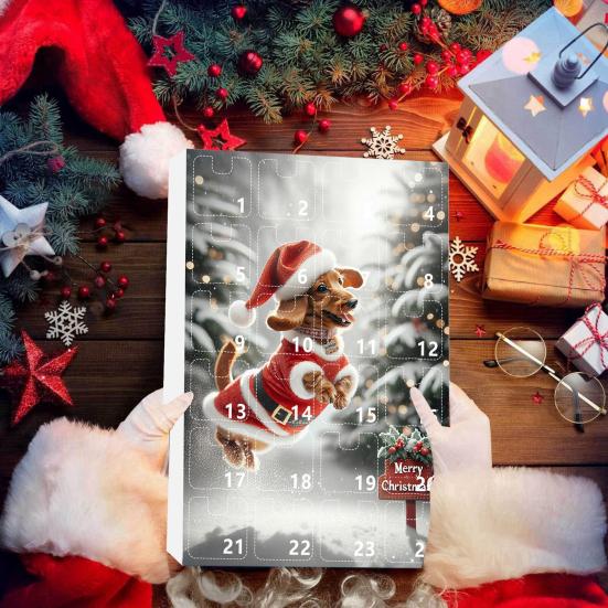Dachshund Advent Calendar 2025 24 Days Christmas Countdown Calendar with Funny Cup Dachshunds Pendants Collectible Acrylic Xmas Tree Ornaments Set