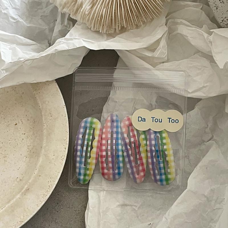 College Style Fashion Color Contrast Plaid Water Drop BB Clip Suit Cute Young Student Female Broken Hair Fringe Hairpin New