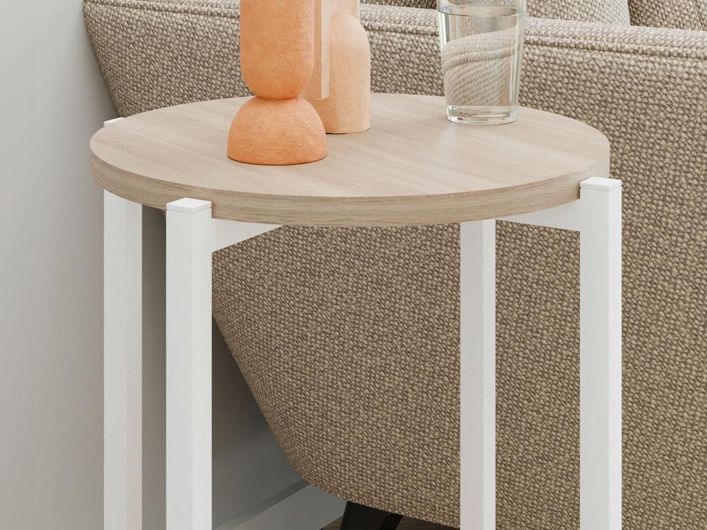Stolik Pomocniczy Okrągły Loft Z Półką 35X35X62 Cm Metalowy Biały