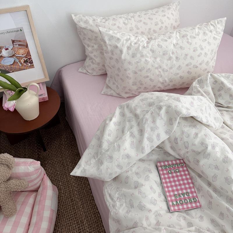 French Style Retro Printed Bedding Rural Style Duvet Cover Solid Color Dust-proof and Easy To Clean Mattress Protective Covers Envelope Pillowcase