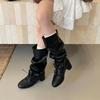 2025 Winter New Tall Skinny Pile Boots Thick High Heel Two Wear Knight Women's Boots Lace-up Locomotive Spice Girls Boots