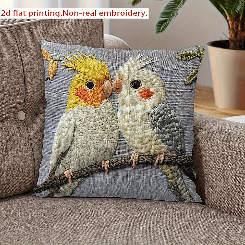 2D Flat- Romantic Couple Cockatiel Birds Throw Pillow Cover Cute Farmhouse Home Sofa Decor Cushion Case