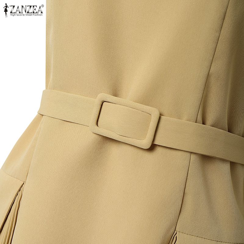 ZANZEA Women Square Collar Casual Short Sleeve Elegant Long Dress