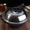 Zhishi Traditional Cast Iron Wok with Double Handles and Wooden Lid
