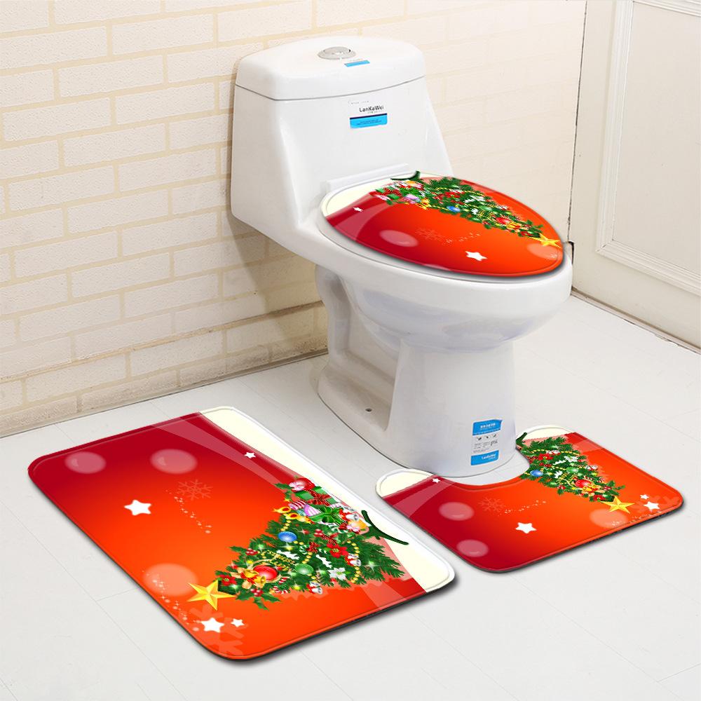 Christmas Bathroom Floor Mat Toilet Three-Piece Set